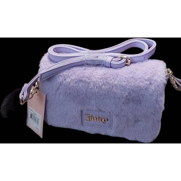 NWT~JUICY COUTURE Fuzzy Lavender Crossbody Purse & Black Fuzzy Keyring Gift Set - Picture 2 of 6
